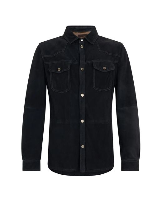 Moorer Blue Suede Panelled Jacket for men