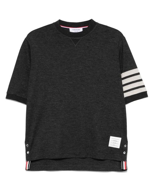 Thom Browne Black Wool Jersey 4-Bar Tee for men