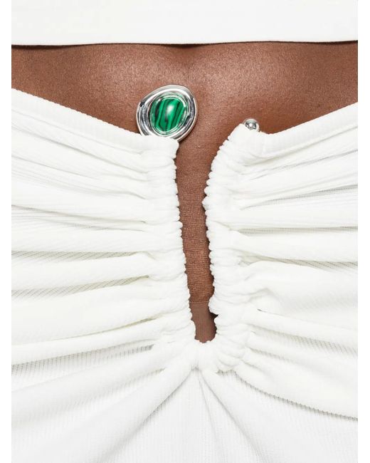 Christopher Esber White Droplet Crystal-Embellished Ruched Maxi Skirt