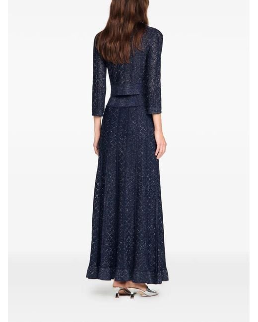 Sandro Blue Rhinestone Knit Maxi Skirt