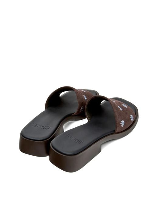 Camper Brown Flower Suede Dana Sandals