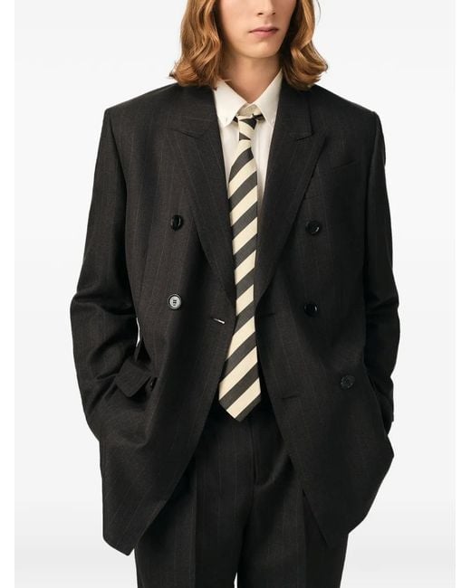 AMI Black Double-Breasted Striped Wool Blazer for men