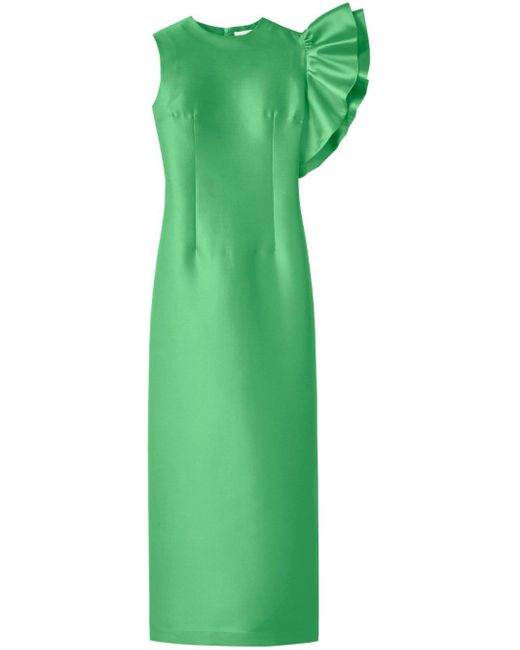 D'Estree Green Franz Ruffled-detail Midi Dress