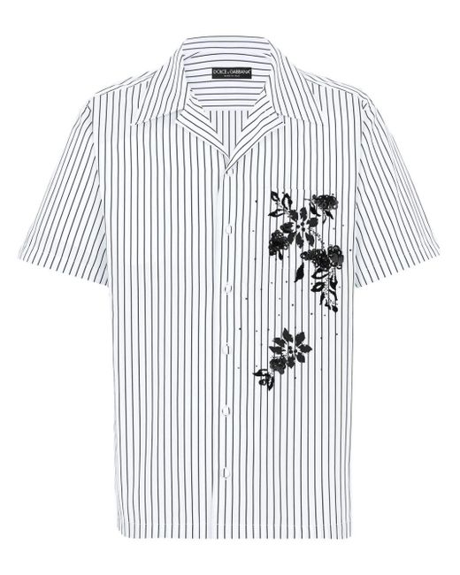 メンズ Dolce & Gabbana フローラル ストライプ シャツ White