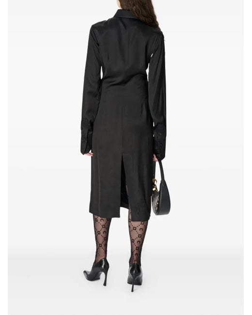 MARINE SERRE Black Satin Wrapped Shirt Midi Dress