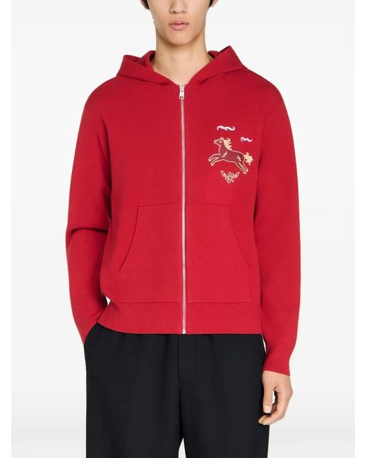Sandro Red Animal Print Zip-Up Cardigan for men