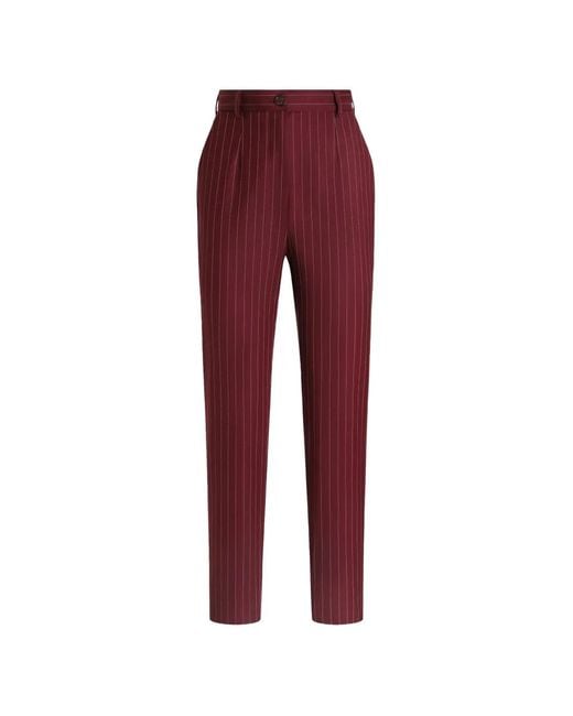 Dolce & Gabbana Red Pinstripe Wool Trousers