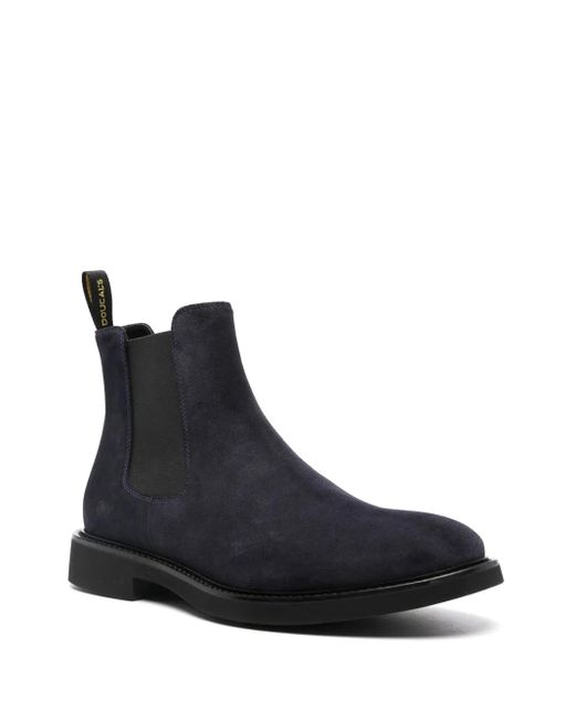 Doucal's Blue Almond-Toe Suede Chelsea Boots for men