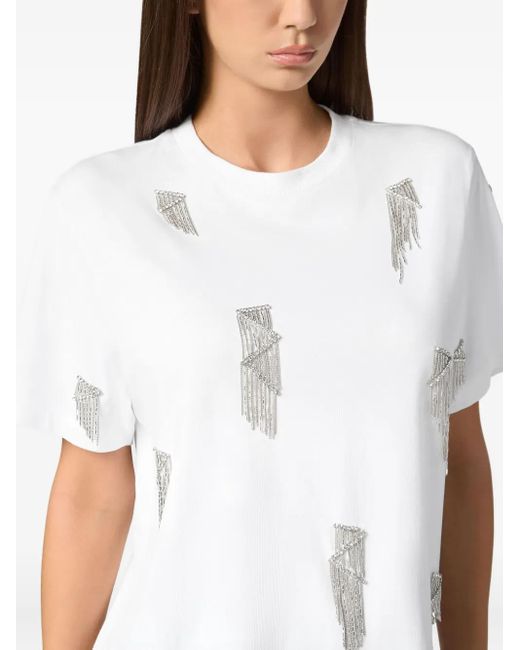 Philipp Plein White Fringed T-Shirt