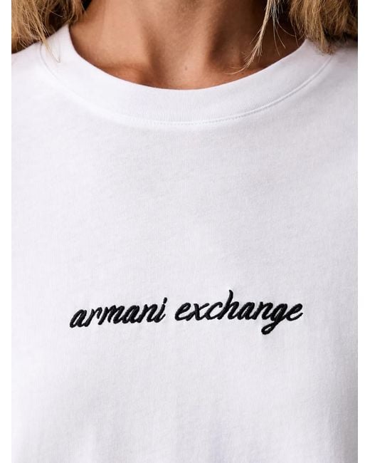 ARMANI EXCHANGE White Logo-Embroidered T-Shirt