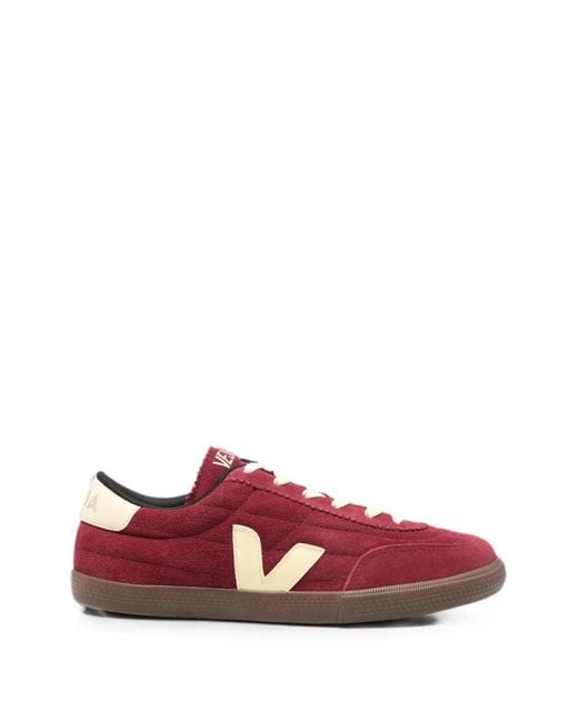 Veja Red Suede Logo-Patch Sneakers