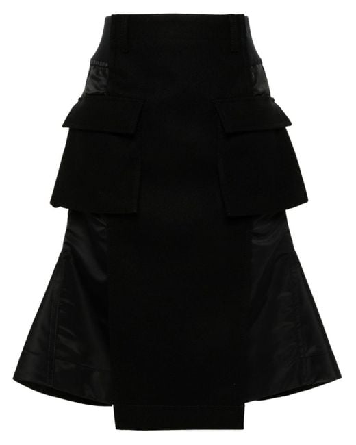 Sacai Black Panelled Midi Skirt