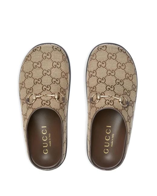 Gucci Brown Gg Monogram Horsebit Flat Mules