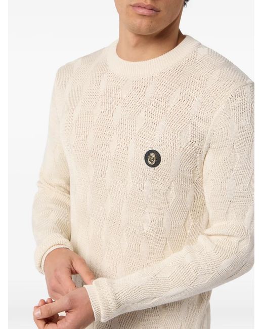 Billionaire White Round-Neck Sweater for men
