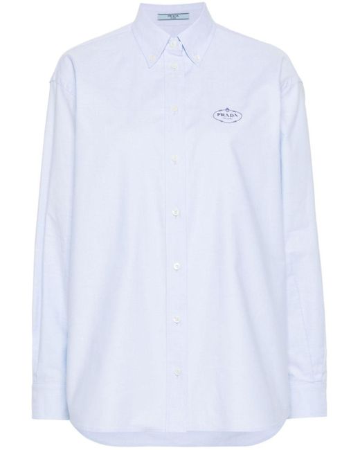 Prada White Logo Embroidered Cotton Shirt - Women's - Cotton