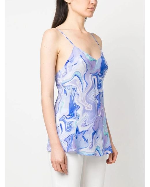 BCBGMAXAZRIA Blue Marbled-Pattern Sleeveless Top