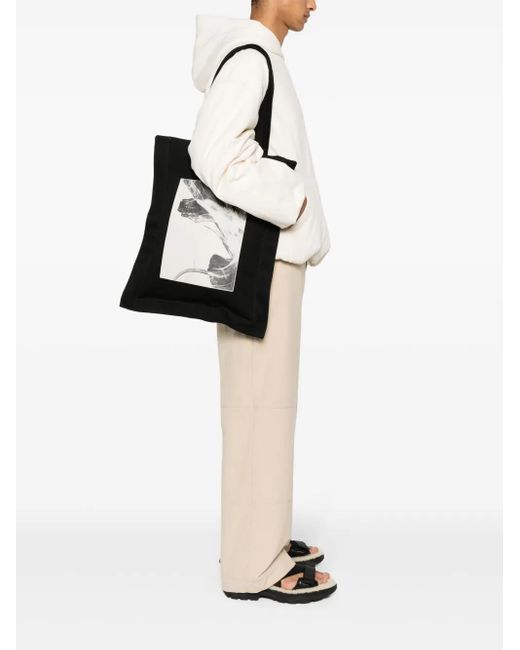 Y-3 Black Floral-Print Tote Bag for men