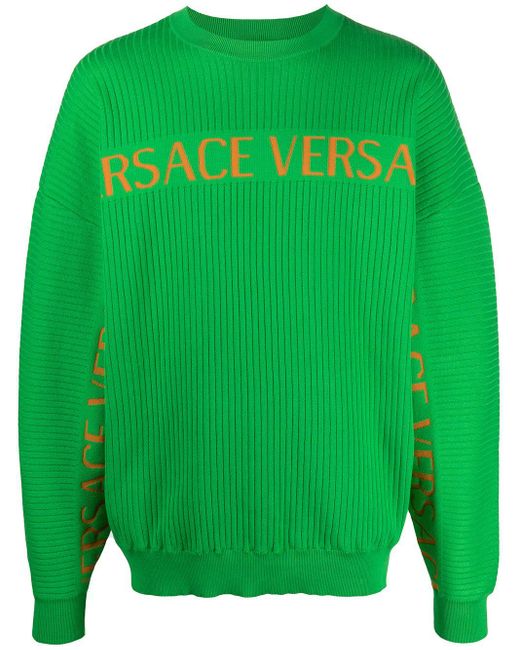 Versace Green Intarsia Logo Knit Jumper for men