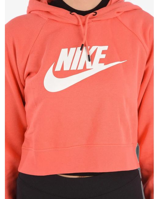 Nike Red Logo-Print Cropped Hoodie