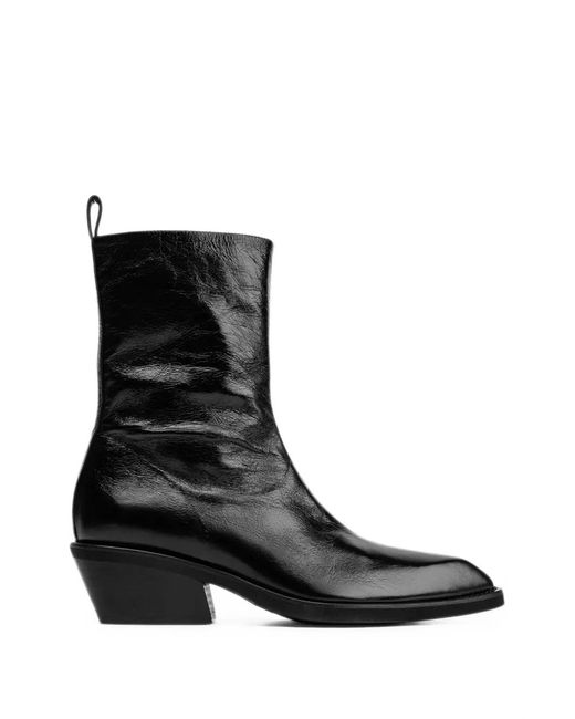 Poeve Black Leather Ankle Boots
