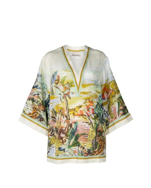 ALÉMAIS Metallic Jungle Boogie V-Neck Printed Mini Dress