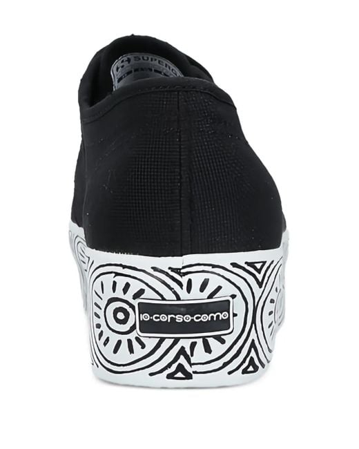 Superga Black Platform-Sole Lace-Up Sneakers