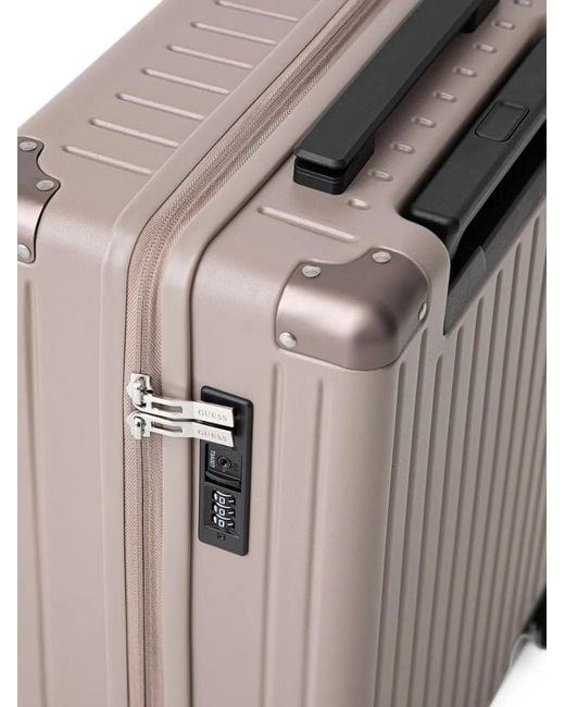 Guess Gray Logo-Plaque Ridged Suitcase