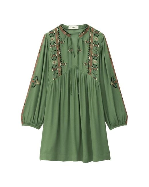 Ba&sh Green Telma Embroidered V-Neck Dress