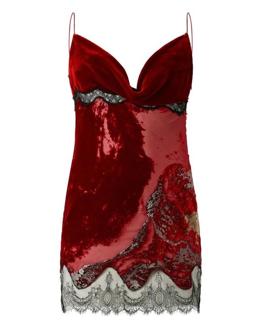 Roberto Cavalli Red Velvet Devore Lace Mini Slip Dress
