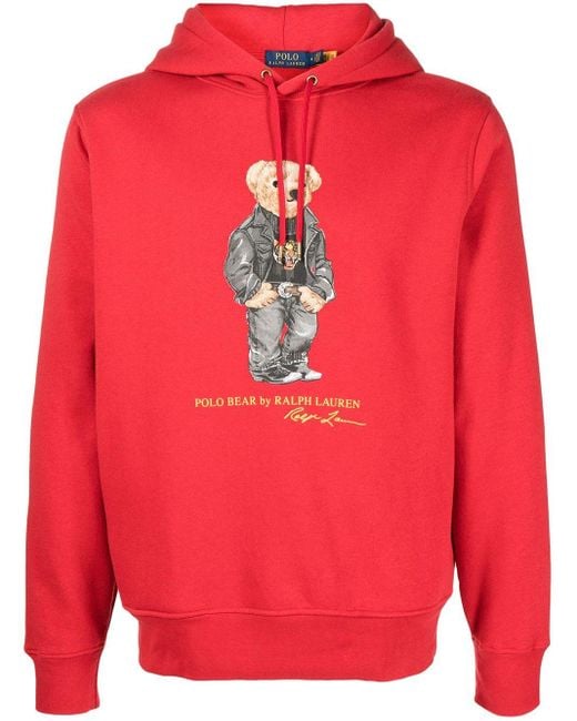 Polo Ralph Lauren Cotton Polo Bear Pullover Hoodie in Red for Men - Lyst