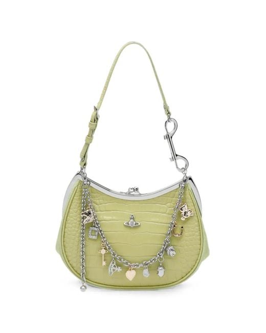 Vivienne Westwood Metallic Charm Frame Croc-Effect Shoulder Bag