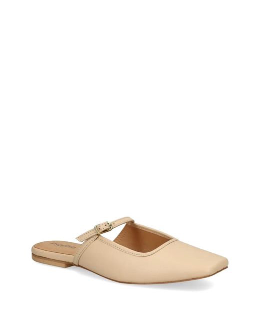 Psophia White Buckle-Strap Square-Toe Flat Mules