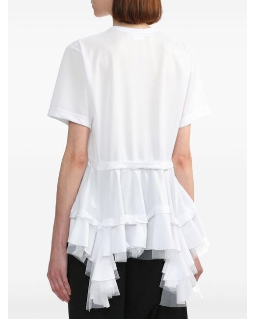 Comme des Garçons White Asymmetric Ruffled T-shirt