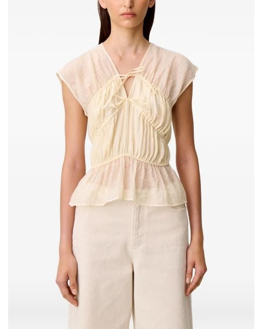 Claudie Pierlot White Tie-Detail Gathered Blouse