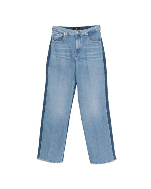 7 For All Mankind Blue Contrast-Panels Straight-Leg Jeans