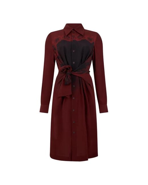 Alberta Ferretti Red Rose-Print Midi Dress