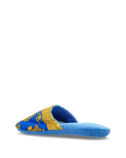 Versace Blue Medusa Barocco-Print Slippers