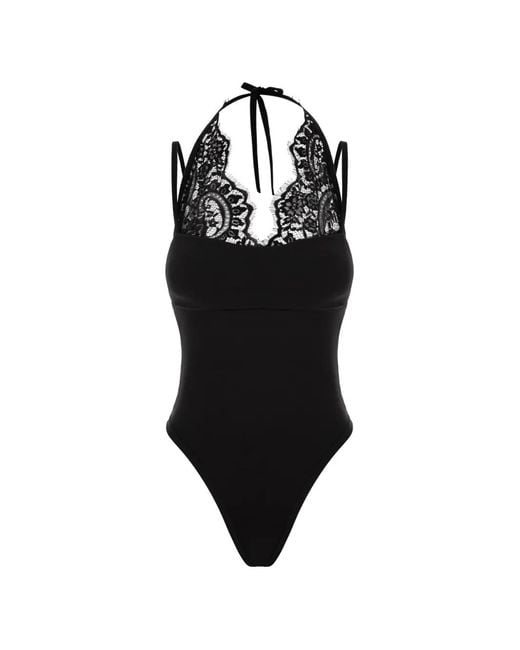 Hamza Black Karol Lace-Trim Bodysuit