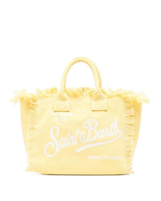 Mc2 Saint Barth Yellow Colette Fringed Logo-Print Tote Bag