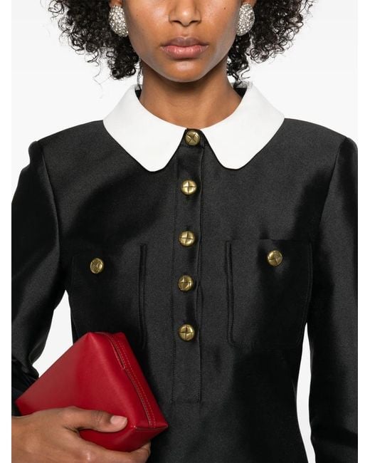 Self-Portrait Contrast-Collar Mini Dress in Black | Lyst