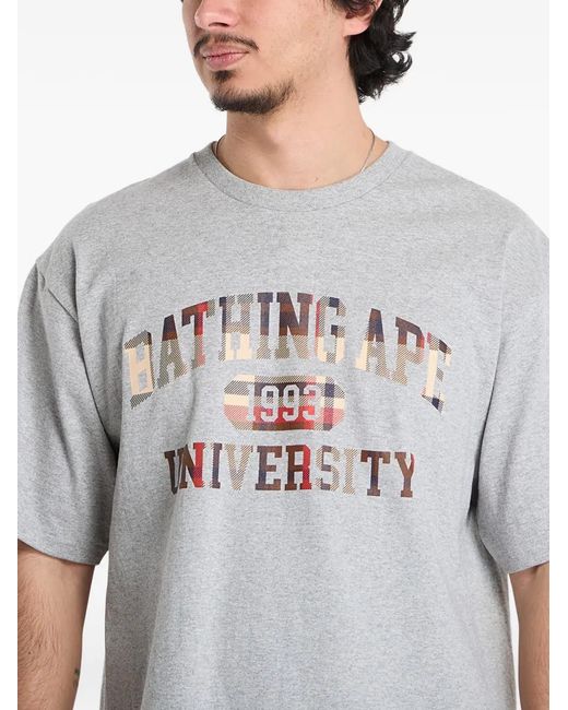 A Bathing Ape Gray Check Logo T-Shirt