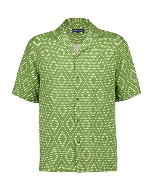 Frescobol Carioca Roberto Overhemd Met Korte Mouwen En Raffiaprint in het Green voor heren