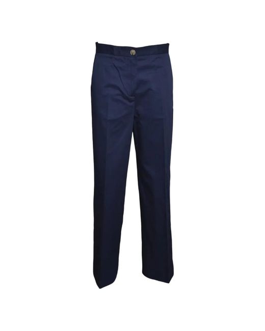 SOLOTRE Blue Pressed-Crease Straight-Leg Trousers