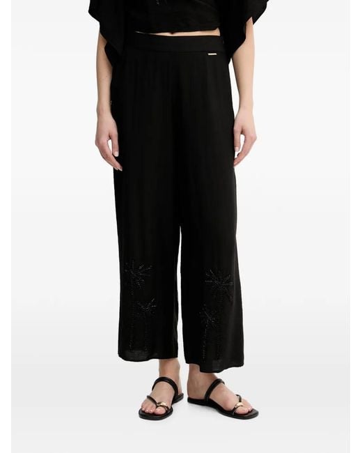 Lola Casademunt Black Bead-Embellished Wide-Leg Trousers