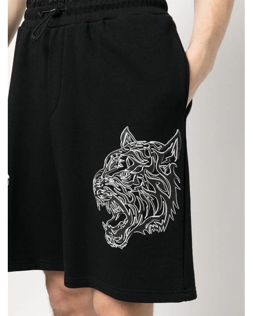 Philipp Plein Black Tiger Elasticated Waist Shorts for men