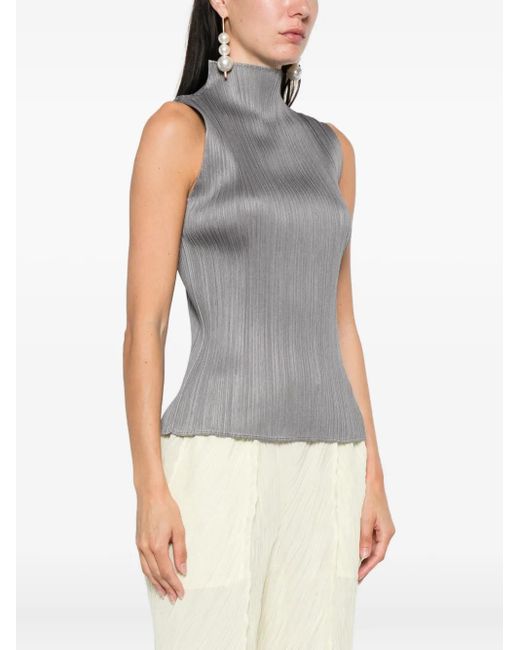 Pleats Please Issey Miyake Gray Basics Pleated Sleeveless Top