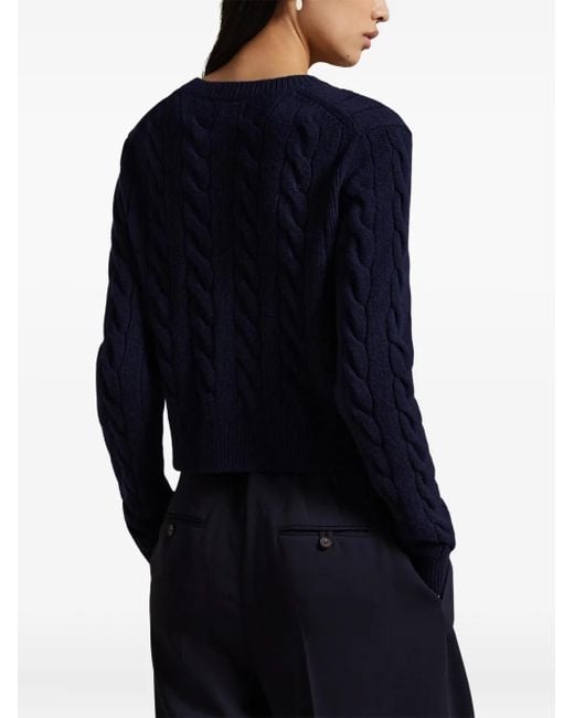 Polo Ralph Lauren Blue Cable-Knit Crewneck Buttoned Cardigan
