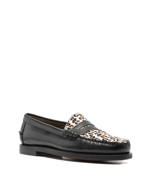 Sebago Black Leopard-Pattern Loafers for men