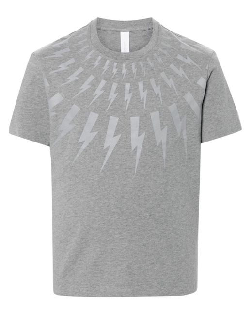 Neil Barrett Gray Bolt-print Cotton T-shirt for men