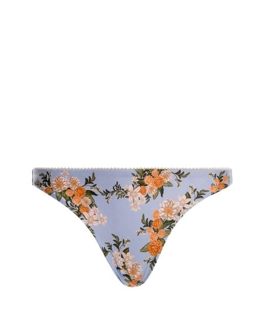 Agua Bendita Blue Promesa Valle Floral-Print Bikini Bottom